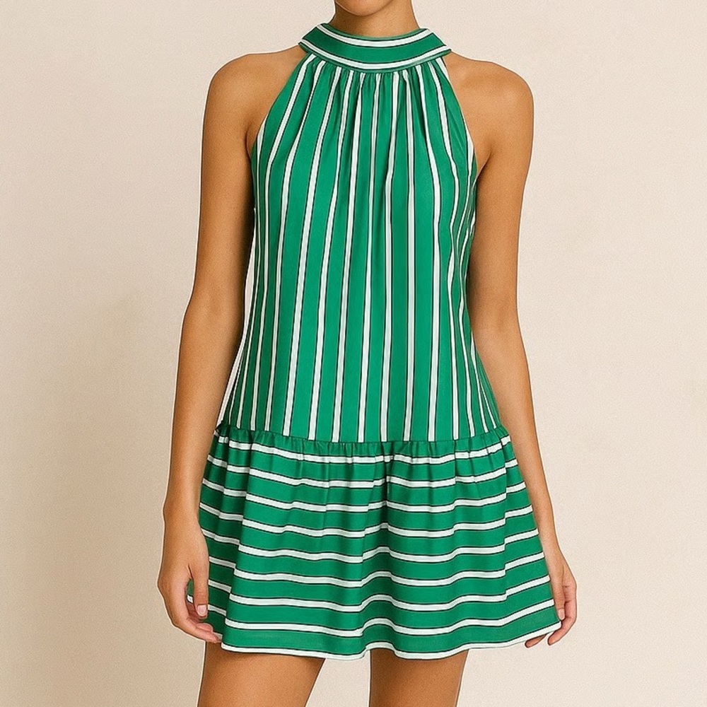 Christian Lacroix Green and White Striped Mini Dress (with pockets!)